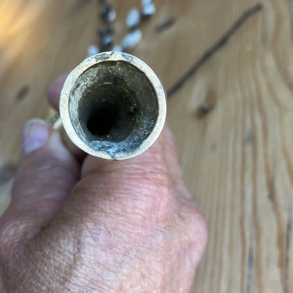 2/$30 Vintage Mini Brass Bud Vase 5.5” Tall 2 and 7/8’s” Base Patina Finish
